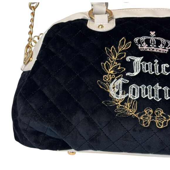 Juicy Couture Royal Couture Quilted Satchel Black Liquorice Crystal Shoulder Bag - Picture 3 of 12